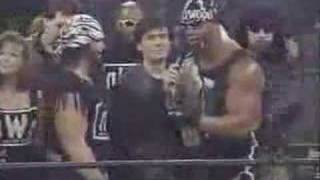 nWo cut a promo + Scott Hall gets hit in the face w/ drink