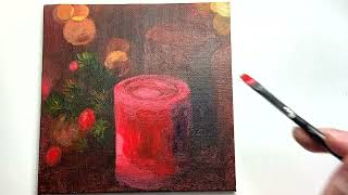 Christmas Red Candles & Decorations / Easy Acrylic Painting Tutorial For Beginners Step By Step #392