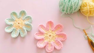 Super easy crochet flower coaster pattern for beginners  _ Tutorial crochet coaster