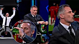 Jamie Carragher Wild Celebration after Liverpool Comeback win vs Villareal in Champions League Semis