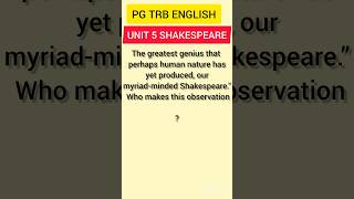 PG TRB ENGLISH|UNIT 5 SHAKESPEARE #trb #pgtrb #ugtrb #trbupdates #pgtrbenglish#ugtrb#ugtrbenglish