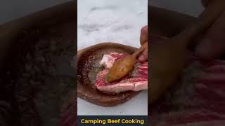 Beef cooking while solo camping, cooking skills #shorts