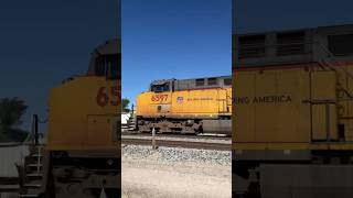 UP 6597 Highballs a Southbound Military train! #up4014 #railway #train #railroaders #longtrain