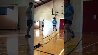 #shorts Badminton Agility Footwork #4 with Mei Linh 11 years old, using rope ladder.