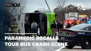 Passenger dies after tour bus crash; first responder recalls chaotic scene