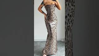 Leopard print squin long strap dress women fashion custom vendor #topwangfashion #dress #trending