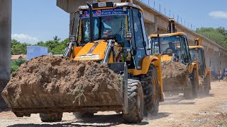 JCB 3DX SUPER 4x4 and Tata 200 Excavator Working together on Making Road in River New Water Bridge