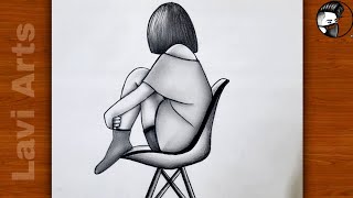 How to  Sar draw Girl sitting on chair | sad girl drawing | Alone girl drawing | Lavi Arts