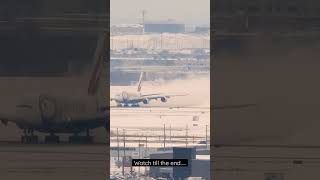 Airbus A380 departure making a snowstorm over Toronto Airport!!! #emirates #airbus #a380 #avgeeks