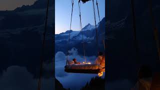 Dreamy Sunset with a Floating Bed and Mountain Views! 🌄Hotel in the Air✨   #nature #travel