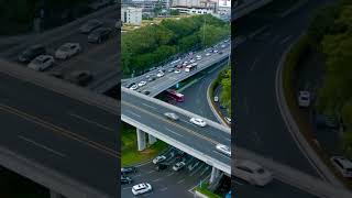 Guangzhou, China Arial view of Highway Intersection heavy traffic