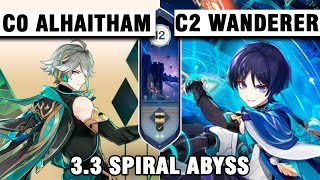 С0 Alhaitham Quickspread Team and C2 Wanderer Double Geo 3.3 Spiral Abyss Floor 12【Genshin Impact】