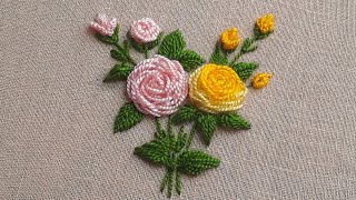 Remember. Bouquet of Rose Wool Embroidery in detail