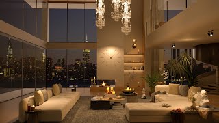 Tranquil Night Jazz Refuge - 4K Peaceful Sanctuary in a Stylish Living Room for Focus, Relaxation