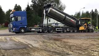 Paving on Route 392 | Volvo P6870C ABG Paver | Volvo & Scania trucks