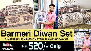 #afdecor I Barmeri Diwan Set -1 Diwan Bedsheet,2  Booster Cover & 3 Pieces Cushion Covers Rs.520/-