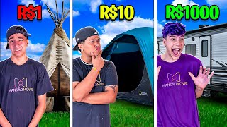 ACAMPANDO COM R$100, R$1000 E R$10.000! *no meio da floresta