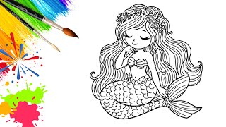 Drawing and Coloring a Cute Mermaid Lily 🤩 🧜‍♀️🌊🐚🌈 Drawings for Kids