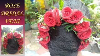 Bridal Rose Veni Making | DIY Rose Garland Veni | How To String Rose Flower Garland | Rose Fati