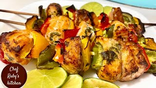 Baked Salmon Tikkas with Fresh Veggies an authentic recipe from Chef Ruby’s Kitchen /مزیدار فش تکہ