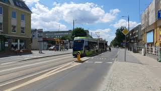 Solaris Tramino S111O na przystanku wiedeńskim Filharmonia w Olsztynie