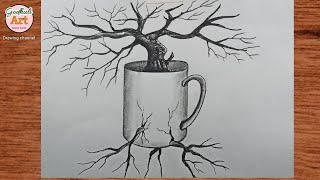 How to draw a tree || tree drawing the tea cup || চায়ের কাপে গাছ