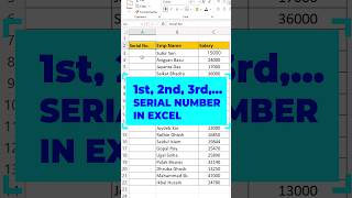 How to insert 1st, 2nd, 3rd, .... SERIAL NUMBER in Excel #excelshorts #exceltricks #exceltips