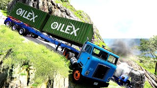 Trucks VS  DANGEROUS CLİFF #2 Steep Slopes Mountain Road - Don't Stop - BeamNG Drive