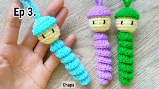 Ep3. Hat 💙 Crochet Worry Worm Keychain Tutorial step by step #crochet #crochettutorial