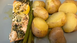 Live Cooking Lemon Garlic Butter Salmon and Asparagus Recipe