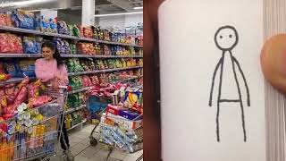 Grocery shopping vs. Stick figure dancing