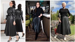 Awesome leather collection of pleated skirt#2023