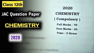 Class 12th: CHEMISTRY || JAC Board Question Paper 2020