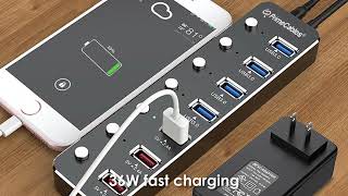 Independent Sub-control USB3.0 Hub with 4 USB 3.0 Data Ports + 3 Fast Charging Ports - PrimeCables®