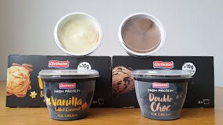 Ehrmann Protein Eis (Vanilla Salted Caramel und Double Choc) im Test