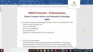 107. NIELIT Scientist B - 2020- DBMS Questions and their detailed solutions...