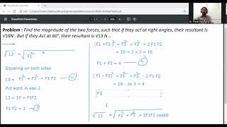 Problem 3 :-RESULTANT OF FORCES BY LAW OF PARALLELOGRAM OF FORCES / Engineering Mechanics