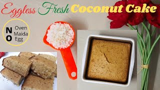 Fresh Coconut Cake || Eggless No Oven Tea Time Soft Cake || Nisha's Orange Kitchen