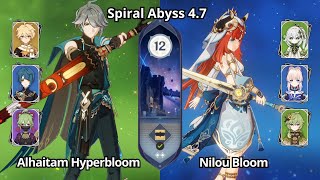 C0 Alhaitam Hyperbloom & C0 Nilou Bloom - Spiral Abyss 4.7 Floor 12 Genshin Impact