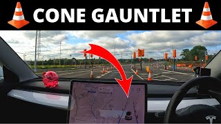 How does Tesla autopilot navigate around cones in the UK?