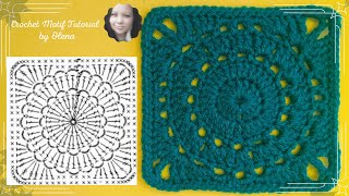 CROCHET PATTERN - 81: Crochet Square motifs with circles in the center, 7 rows