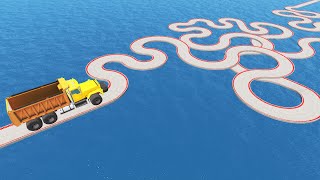 Big Trucks Vs Impossible Curvy Bridge Crossing Car Transportation - BeamNG.Drive