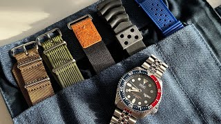 Seiko SKX009J1 on Seiko rubber strap, Seiko jubilee bracelet & tropical rubber, NASA and NATO straps