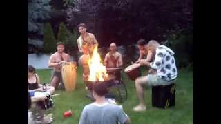 prehistoric bond fire drum circle