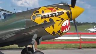 Five Curtiss P-40s Warhawks taxiing in after flight