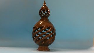 Wood turning, hand carved fluted spirals, with decorative finial #85