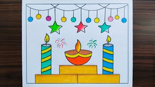 Diwali Drawing Very Easy / Diwali Drawing / Happy Diwali Drawing / Diwali Festival Drawing / Diya