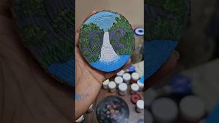 waterfall | acrylic painting | arm| artist | wooden coaster | art | artist | love | brush | fevicryl