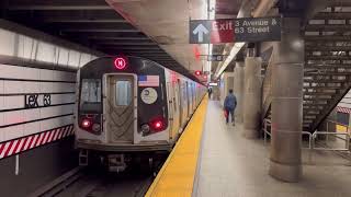 F, M, and Q train action at Lexington Ave 63rd Street 6/15/24