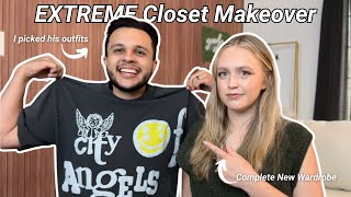 EXTREME Closet Makeover - I Picked my Husband's Outfits 🤯 | Wardrobe Revamp & Styling